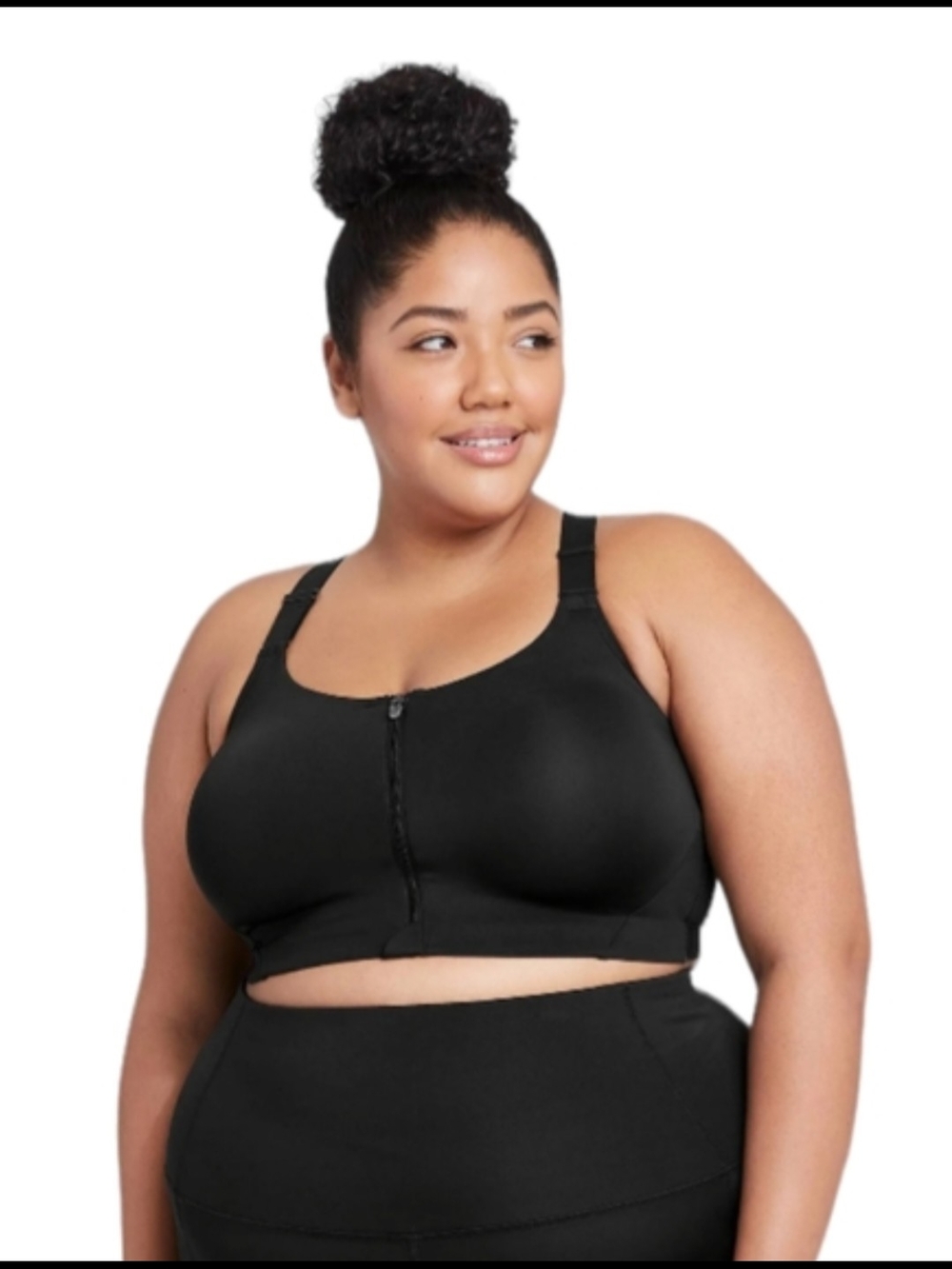 Front-Zip Supportive Sports Bra - Black 42C